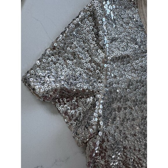 Michael Kors Sequin Top Women’s Large Short Sleeve Gold Silver Sparkle - Picture 5 of 16